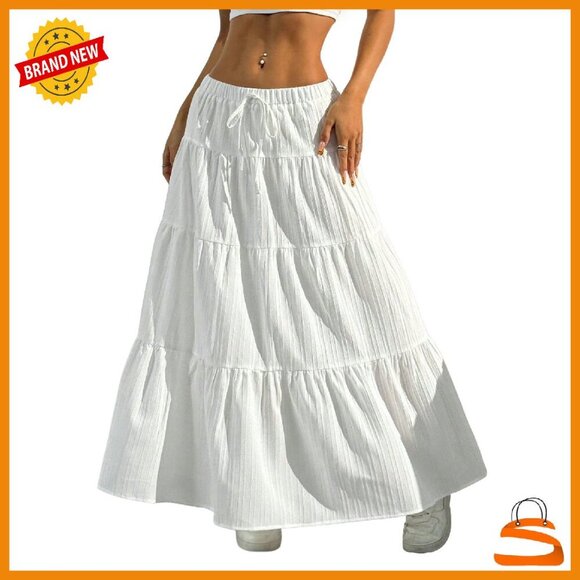 Dresses & Skirts - Boho Flowy Maxi Skirt with Ruffle Hem, Soft Fabric, A-Line Fit